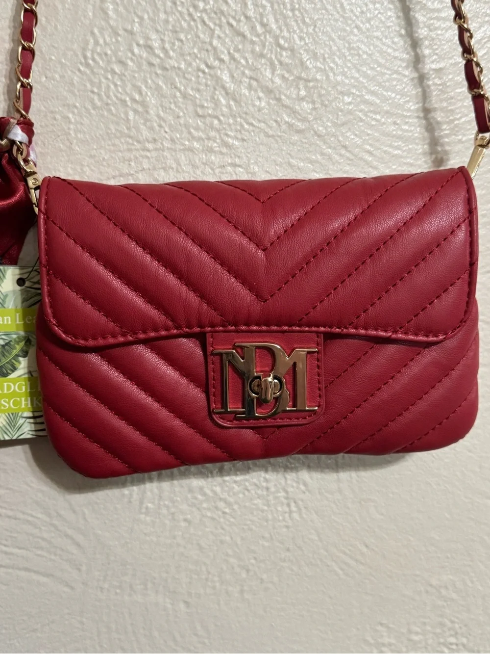 Badgley Mischka Scarlet Quilted Crossbody with Floral Scarf Accent